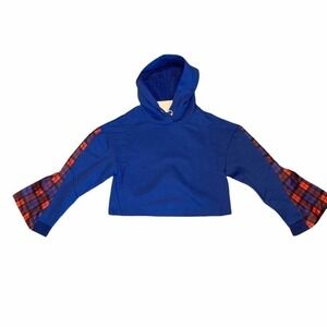 𝅺bsbw blue mixed media cropped sweatshirt XS